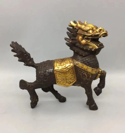 China Brass Gilding Kirin Crafts Statue A Pair