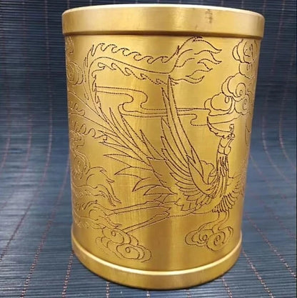 China Brass carving dragon and phoenix Pencil Vase