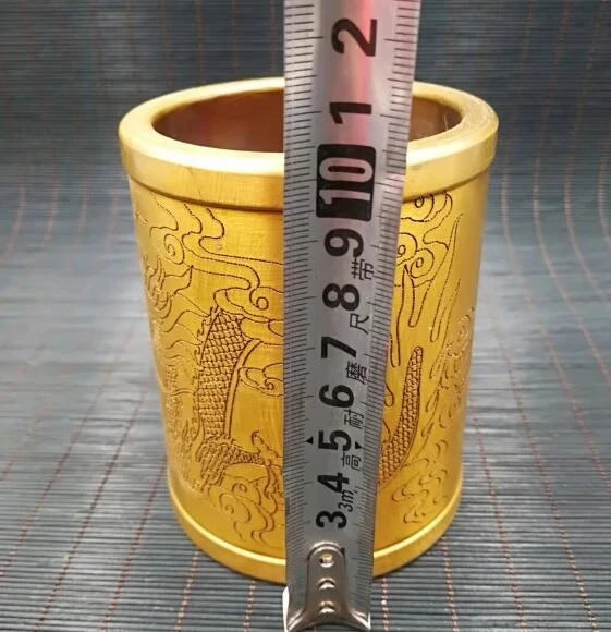 China Brass carving dragon and phoenix Pencil Vase