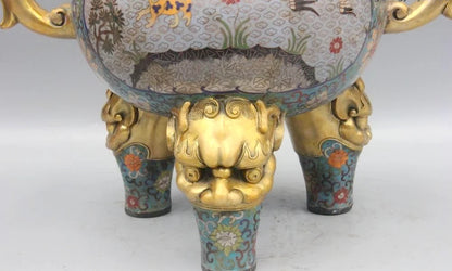 China Bronze Cloisonne Enamel Dragon Foo Dog Elephant Incense Burner Censer