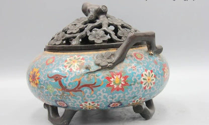 China Bronze Cloisonne Enamel Dragon Plum Blossom limb Incense Burner Censer