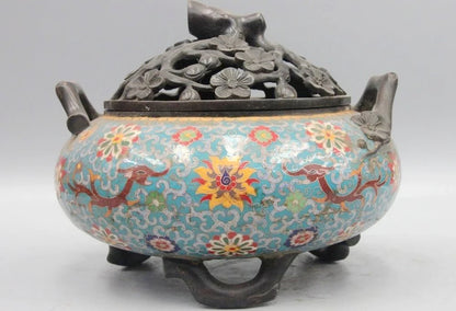 China Bronze Cloisonne Enamel Dragon Plum Blossom limb Incense Burner Censer