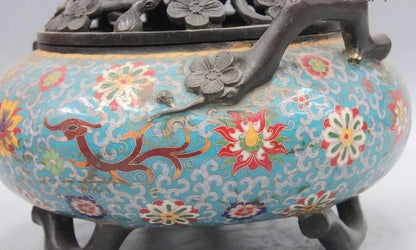 China Bronze Cloisonne Enamel Dragon Plum Blossom limb Incense Burner Censer