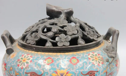 China Bronze Cloisonne Enamel Dragon Plum Blossom limb Incense Burner Censer