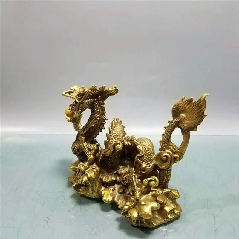 China Bronze Feng shui 12 Zodiac Year Dragon Chinese God Loong Beast Ball Statue