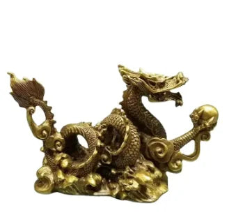 China Bronze Feng shui 12 Zodiac Year Dragon Chinese God Loong Beast Ball Statue