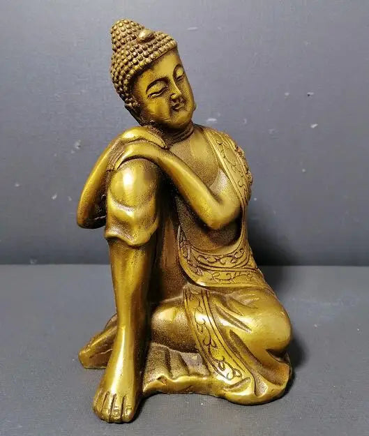 China Buddhism Bronze Copper Temple Sakyamuni Sleeping Buddha Statue Sculpture