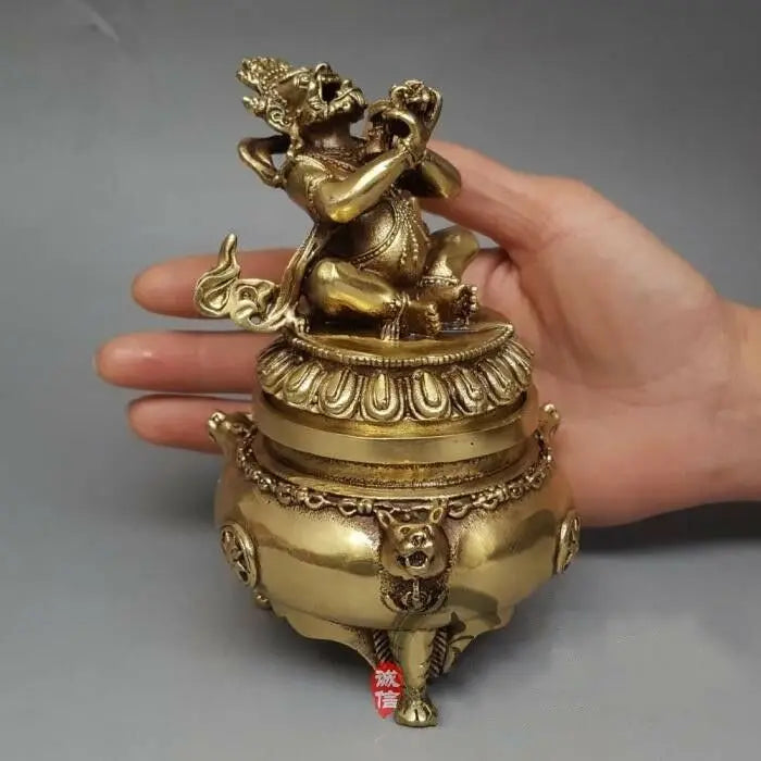 China Buddhism  Vajra King Kong Mahakala Brass Statue Incense Burner Antique