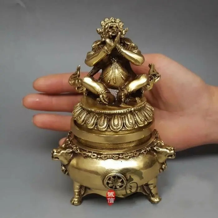 China Buddhism  Vajra King Kong Mahakala Brass Statue Incense Burner Antique