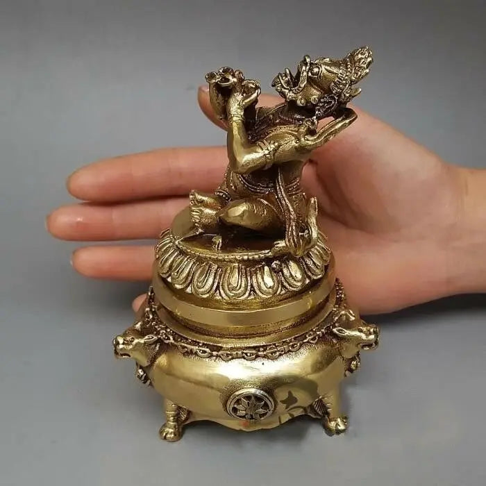 China Buddhism  Vajra King Kong Mahakala Brass Statue Incense Burner Antique