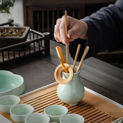 China Celadon Kung Fu Tea Set Ceramic Household Tureen Teapot Teacup Small Set Office Simple Tea Ceremony Tea Tray Set