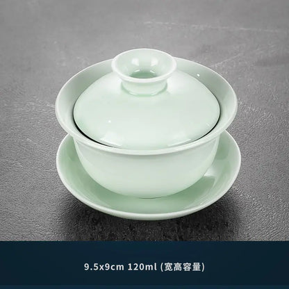 China Celadon Kung Fu Tea Set Ceramic Household Tureen Teapot Teacup Small Set Office Simple Tea Ceremony Tea Tray Set