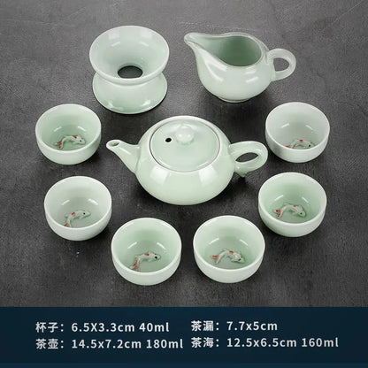 China Celadon Kung Fu Tea Set Ceramic Household Tureen Teapot Teacup Small Set Office Simple Tea Ceremony Tea Tray Set