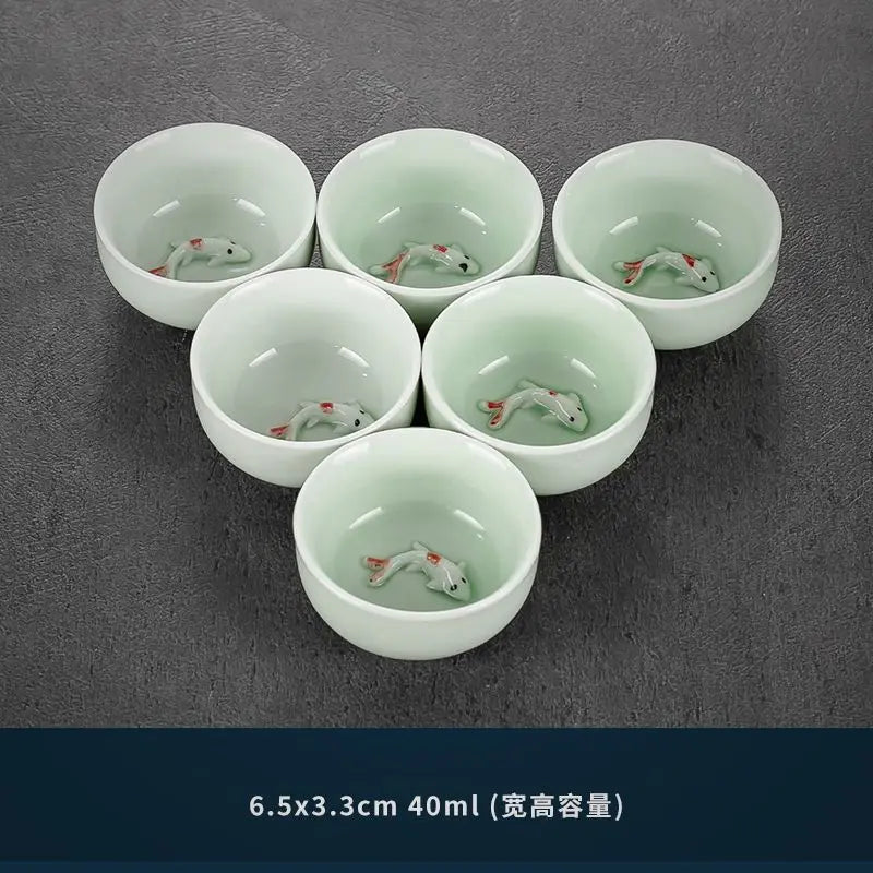 China Celadon Kung Fu Tea Set Ceramic Household Tureen Teapot Teacup Small Set Office Simple Tea Ceremony Tea Tray Set