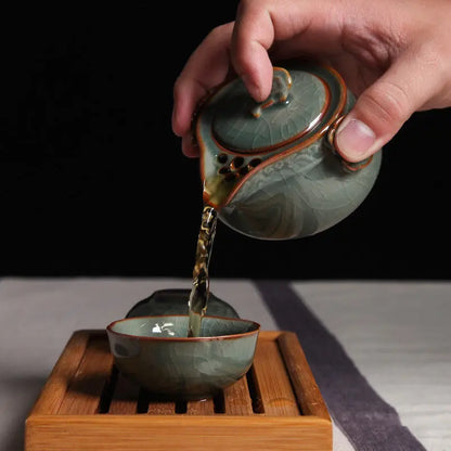 China Ceramic Longquan Celadon Portable Kung Fu Gaiwan Tea Set A Pot and Two Tea Cup Teacup Tea Pot Dropshipping