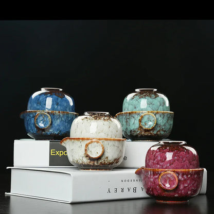 China Ceramics Kung Fu Tea Set 1 Teapot 1 Cup Travel Teapot Coffee Cup Drinkware Tea Cups Gaiwan Outdoor Camping Teapot Set