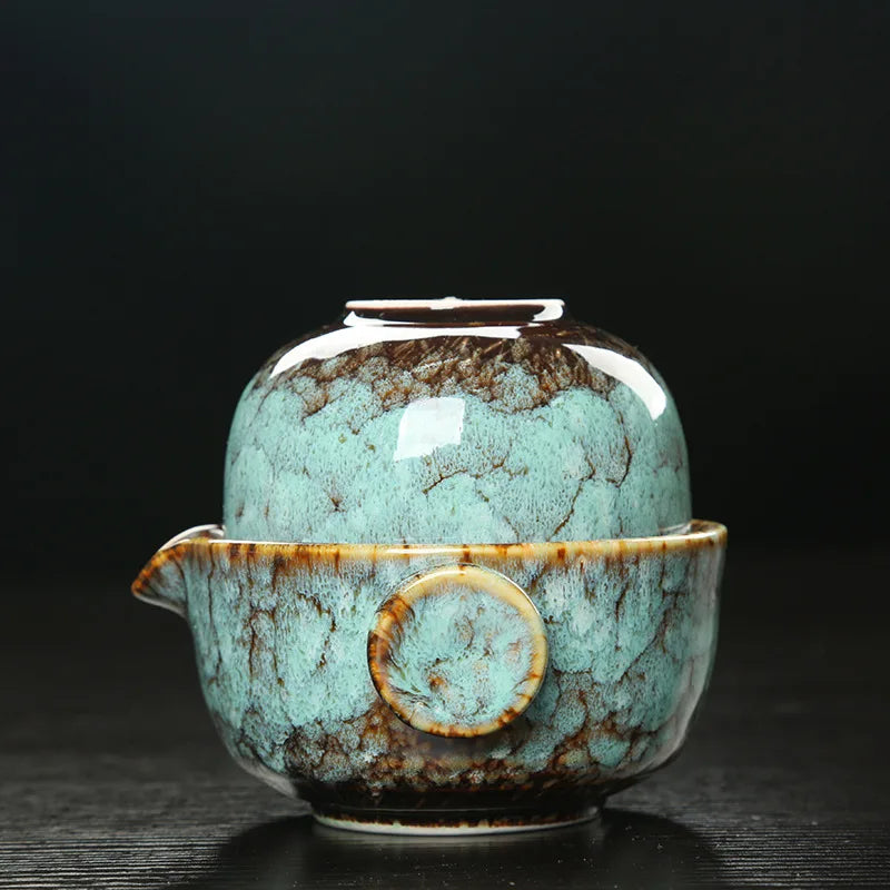 China Ceramics Kung Fu Tea Set 1 Teapot 1 Cup Travel Teapot Coffee Cup Drinkware Tea Cups Gaiwan Outdoor Camping Teapot Set