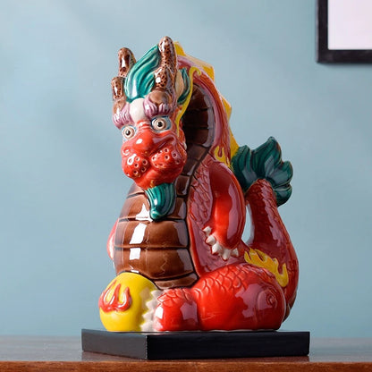 China-Chic Style Ceramic Dragon Living Room TV Cabinet Home Desk Decoration Office Dragon Playing Pearl Decoration Gift