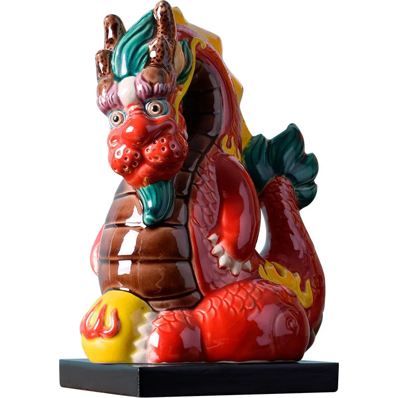 China-Chic Style Ceramic Dragon Living Room TV Cabinet Home Desk Decoration Office Dragon Playing Pearl Decoration Gift