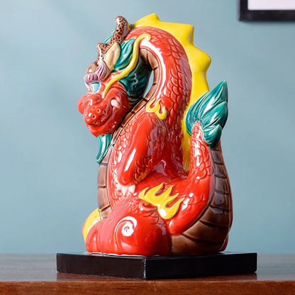 China-Chic Style Ceramic Dragon Living Room TV Cabinet Home Desk Decoration Office Dragon Playing Pearl Decoration Gift
