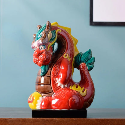 China-Chic Style Ceramic Dragon Living Room TV Cabinet Home Desk Decoration Office Dragon Playing Pearl Decoration Gift