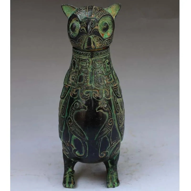 China Collectible Decorated Old Handwork Bronze Carved Owl statue