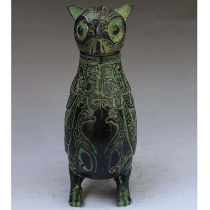 China Collectible Decorated Old Handwork Bronze Carved Owl statue