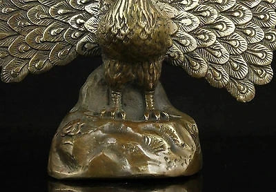 China Collectible Old Bronze Handwork Carving Peacock Statue In Good Condition