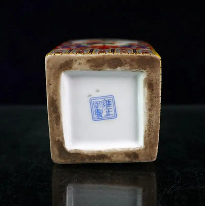 China Colored glaze ceramic flowers bird four square vase crafts statue