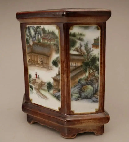 China Colored glaze ceramic six Fong Pen holder crafts statue