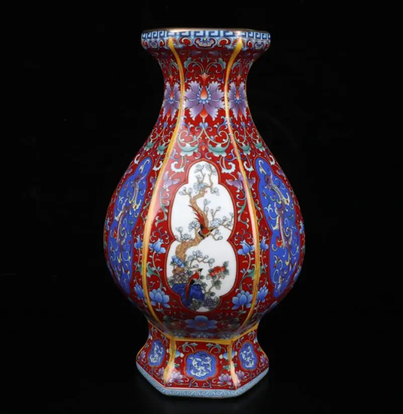 China Colored glaze ceramic six square vase crafts statue