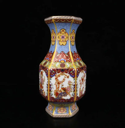 China Colored glaze ceramic six square vase crafts statue