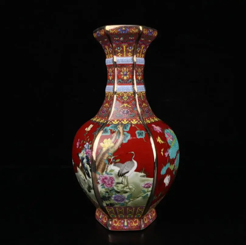 China Colored glaze ceramic six square vase crafts statue