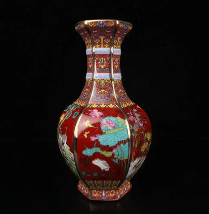 China Colored glaze ceramic six square vase crafts statue