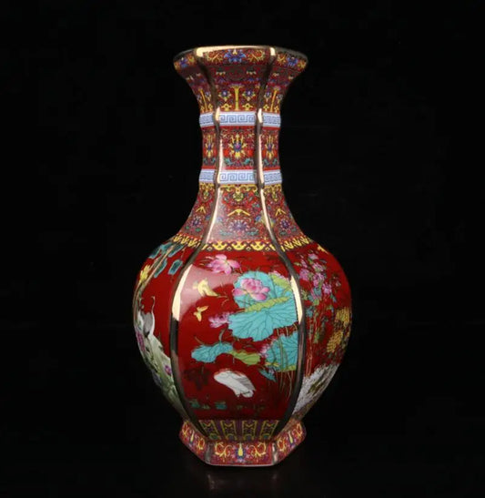 China Colored glaze ceramic six square vase crafts statue