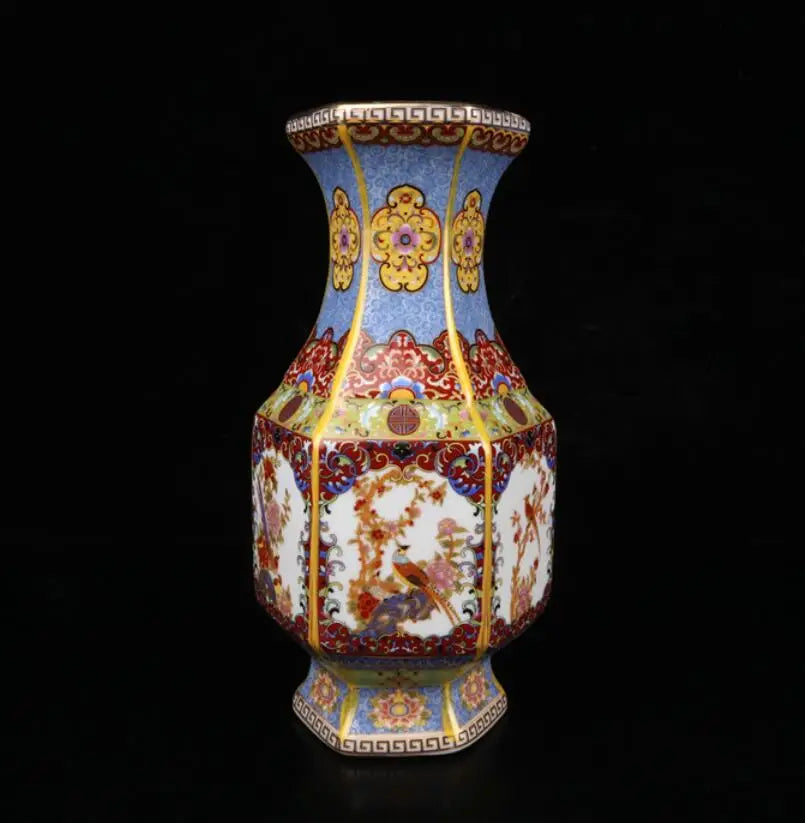 China Colored glaze ceramic six square vase crafts statue