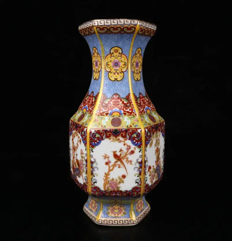 China Colored glaze ceramic six square vase crafts statue