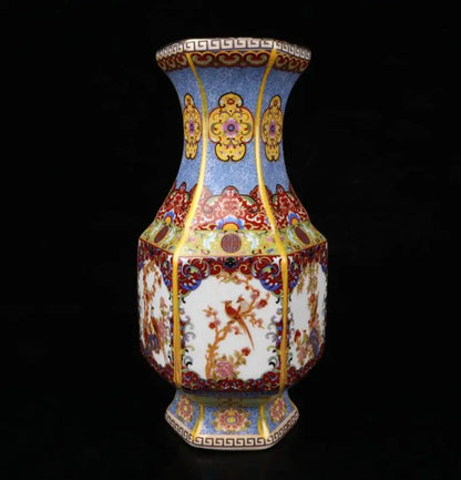 China Colored glaze ceramic six square vase crafts statue