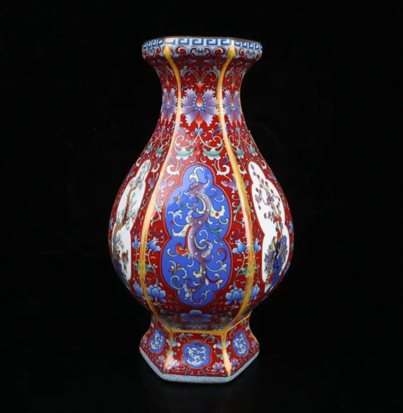 China Colored glaze ceramic six square vase crafts statue