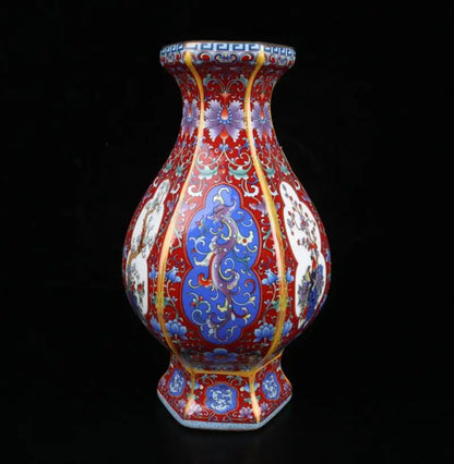 China Colored glaze ceramic six square vase crafts statue