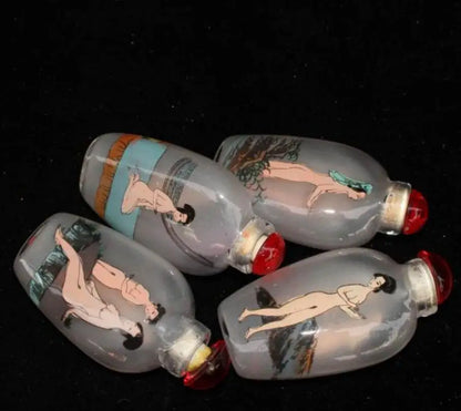 China Coloured glaze Naked female picture snuff bottle A set