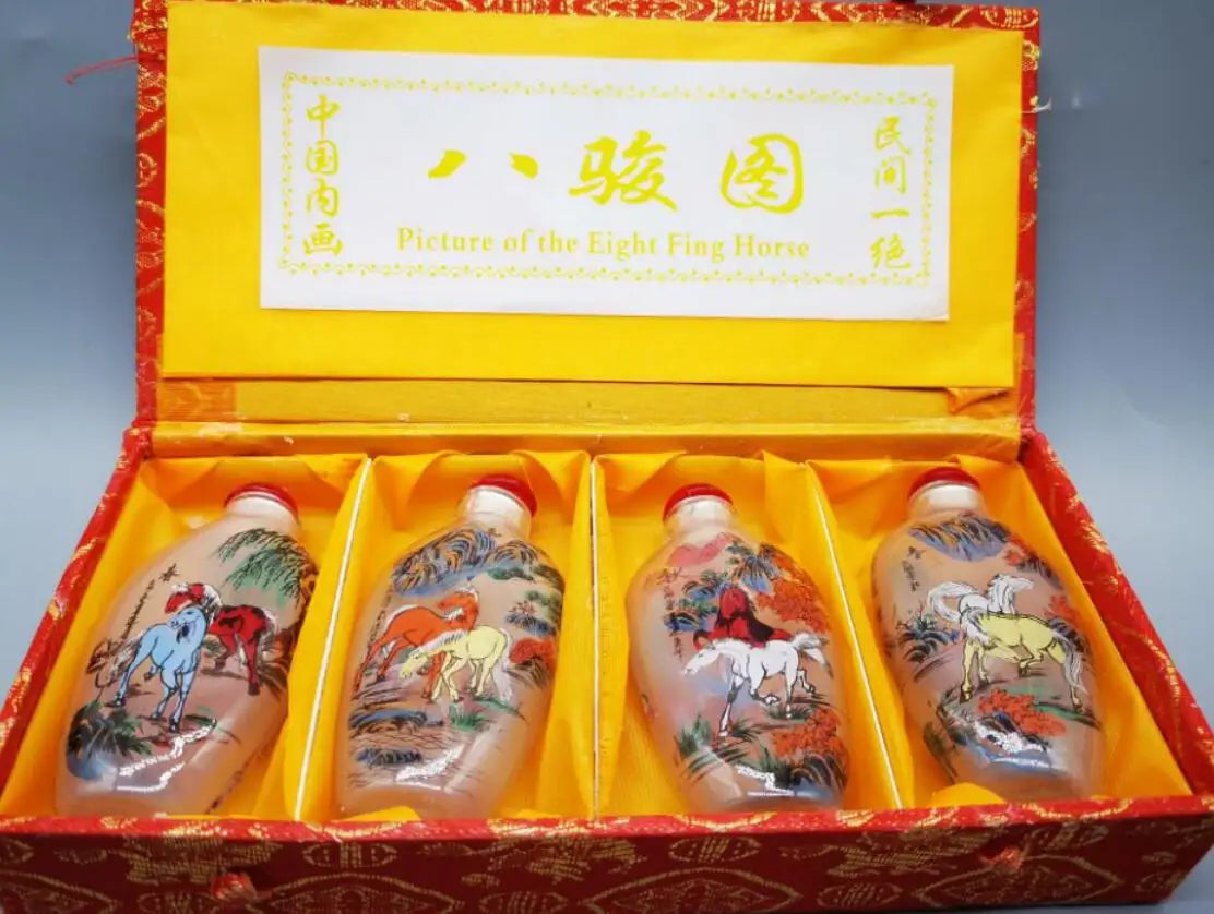 China Coloured glaze eight horses Snuff bottles crafts statue A set
