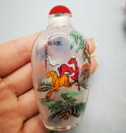 China Coloured glaze eight horses Snuff bottles crafts statue A set
