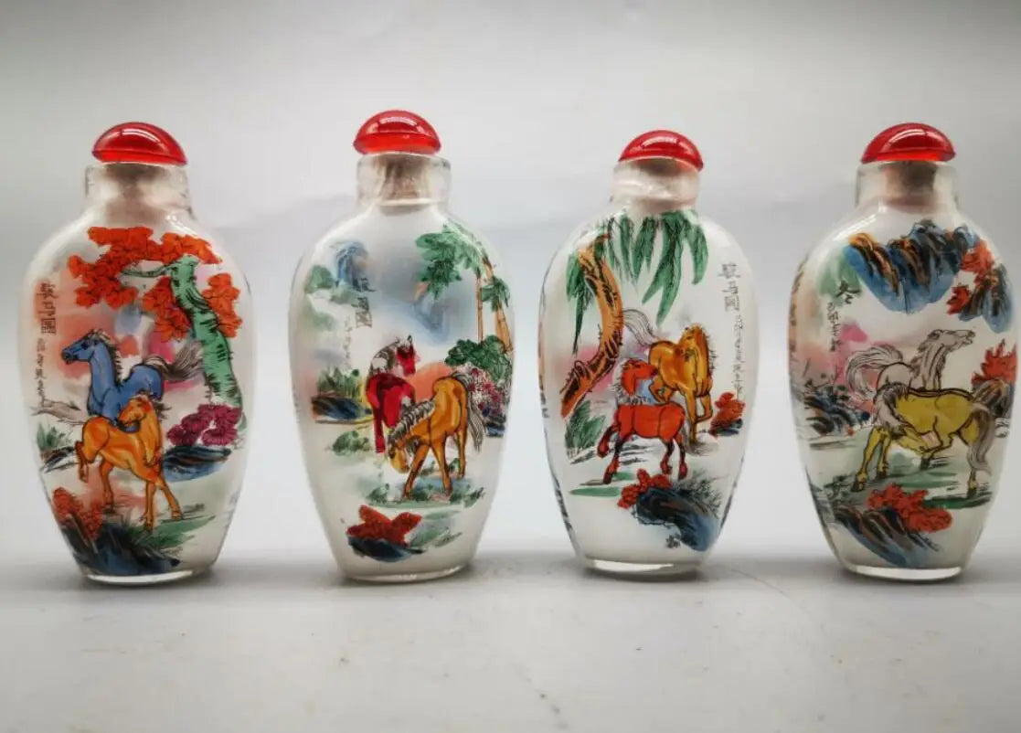 China Coloured glaze eight horses Snuff bottles crafts statue A set