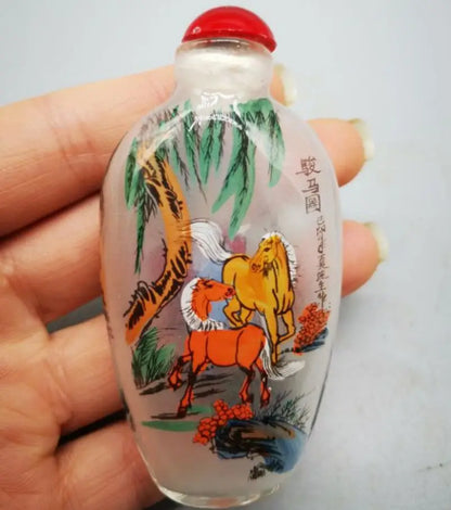 China Coloured glaze eight horses Snuff bottles crafts statue A set