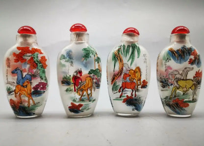 China Coloured glaze eight horses Snuff bottles crafts statue A set