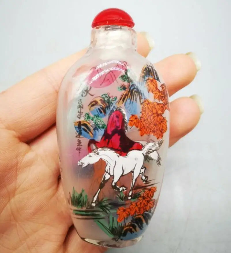 China Coloured glaze eight horses Snuff bottles crafts statue A set