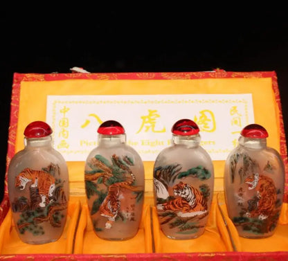 China Coloured glaze eight tiger picture snuff bottle A set