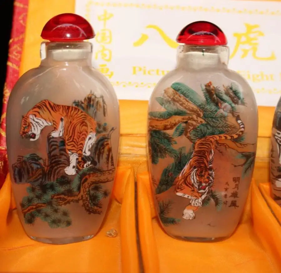 China Coloured glaze eight tiger picture snuff bottle A set