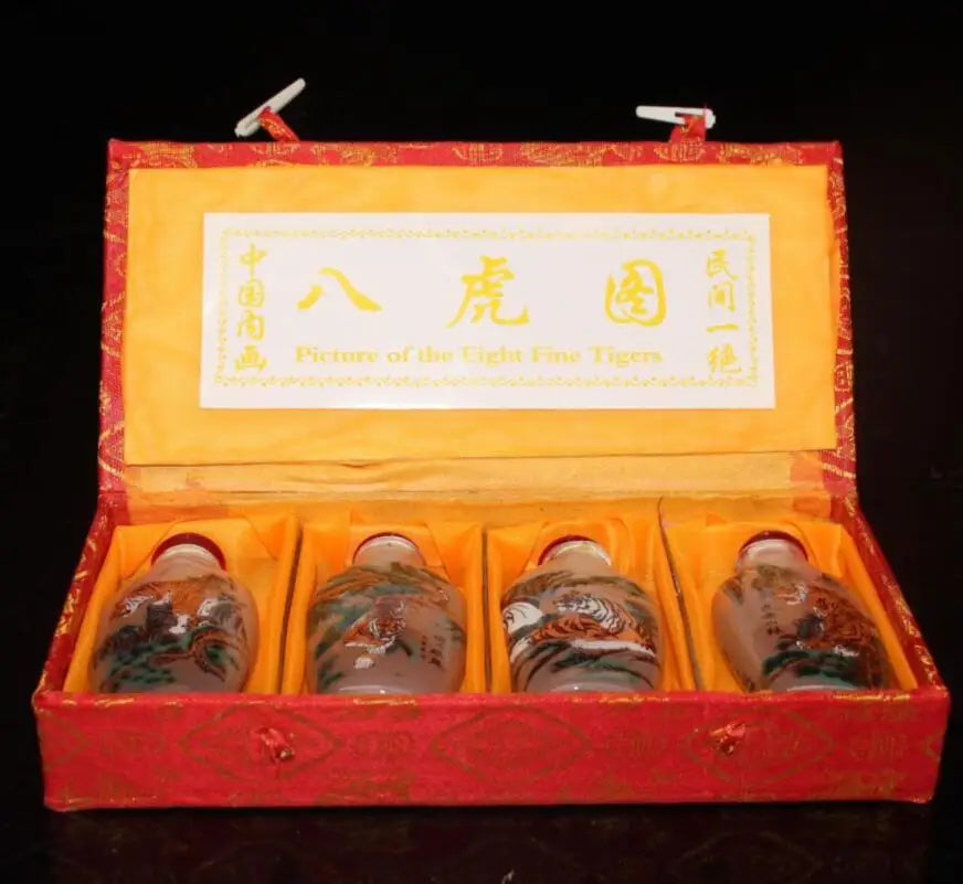 China Coloured glaze eight tiger picture snuff bottle A set